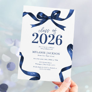 Elegant Blue Bow Graduation Party Invitation
