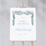 Elegant Blue Bow Greenery Boy Baby Shower Welcome Poster<br><div class="desc">Elegant Blue Bow Greenery Boy Baby Shower Welcome Poster. Click the personalise/edit with design tool button to customise this design with your event details.</div>