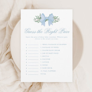 Elegant Blue Bow Guess the Price Baby Shower Game Invitation