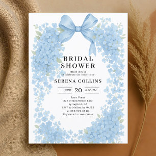 Elegant Blue Bow Hydrangea Bridal Shower Postcard