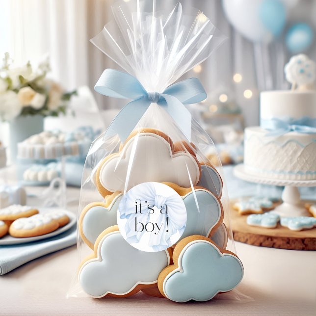 Elegant Blue Bow It's a Boy Favour Classic Round Sticker (Creator Uploaded)