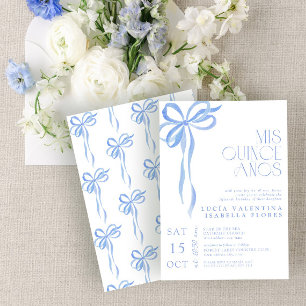 Elegant Blue Bow Mis Quince Años Quinceañera  Invitation