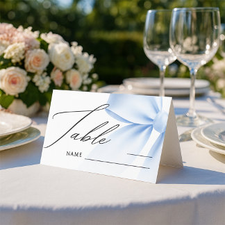 Elegant Blue Bow Modern Wedding Table Number Place Place Card
