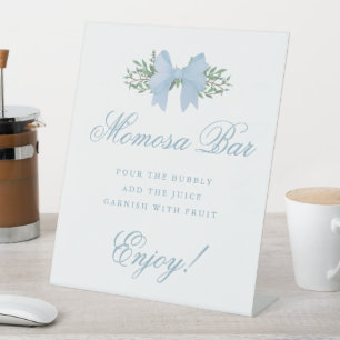 Elegant Blue Bow Momosa Bar Baby Shower Pedestal Sign