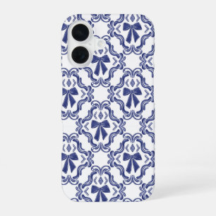 Elegant Blue Bow Ornamental Pattern iPhone 16 Case