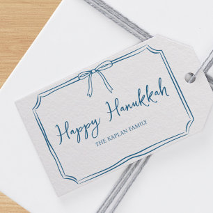 Elegant Blue Bow Personalised Happy Hanukkah Gift Tags