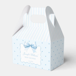 Elegant blue bow polkadot baby boy shower favour box