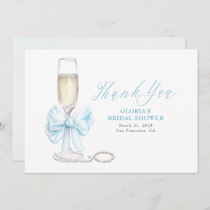 Elegant Blue Bow Prosecco Bridal Shower Thank You
