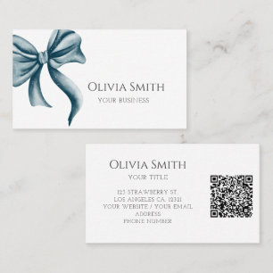Elegant Blue Bow QR Code Business Card