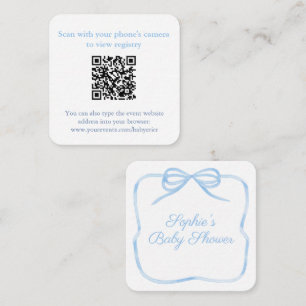 Elegant Blue Bow QR Code Shower Registry or RSVP Enclosure Card