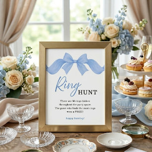Elegant Blue Bow Ring Hunt Bridal Shower Game Sign
