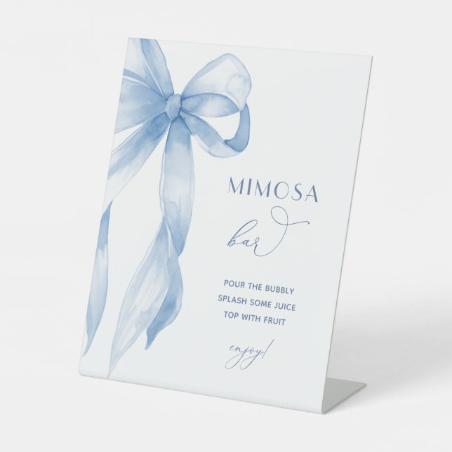 Elegant Blue Bow She's Tying the Knot Mimosa Bar Pedestal Sign (Front)