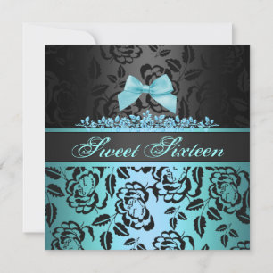 Elegant Blue Bow Sweet 16th Birthday Invitation