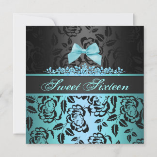 Elegant Blue Bow Sweet 16th Birthday Invitation