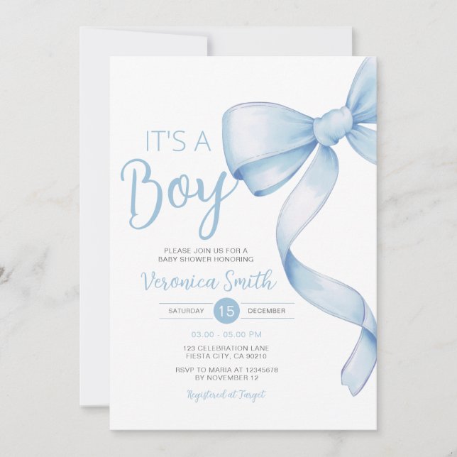 Elegant Blue Bow themed Girl Coquette Baby Shower Invitation (Front)