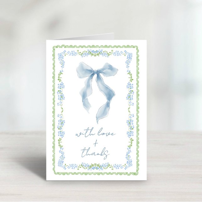 Elegant Blue Bow Watercolor Bridal Shower  Thank You Card (Elegant Blue Bow Watercolor Bridal Shower Thank You Card)