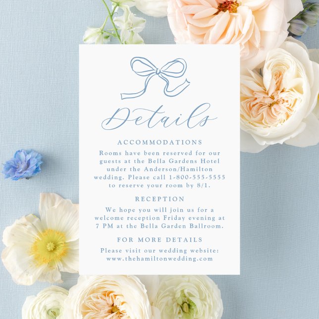 Elegant Blue Bow Wedding Details Enclosure Card (Creator Uploaded)