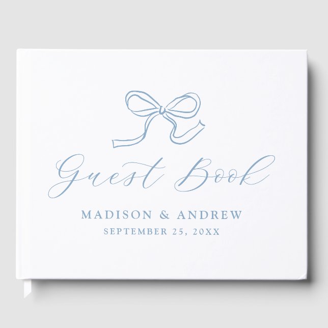 Elegant Blue Bow Wedding Guest Book (Front)