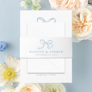 Elegant Blue Bow Wedding Invitation Belly Band