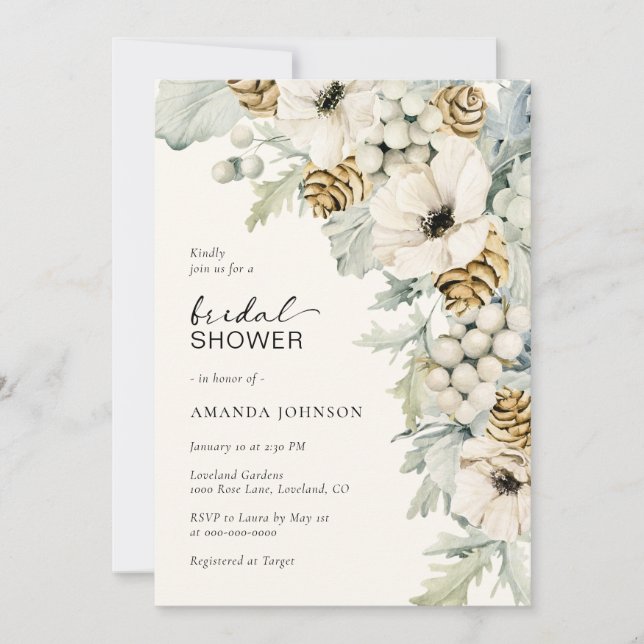Elegant Blue Bridal Shower Invitation (Front)