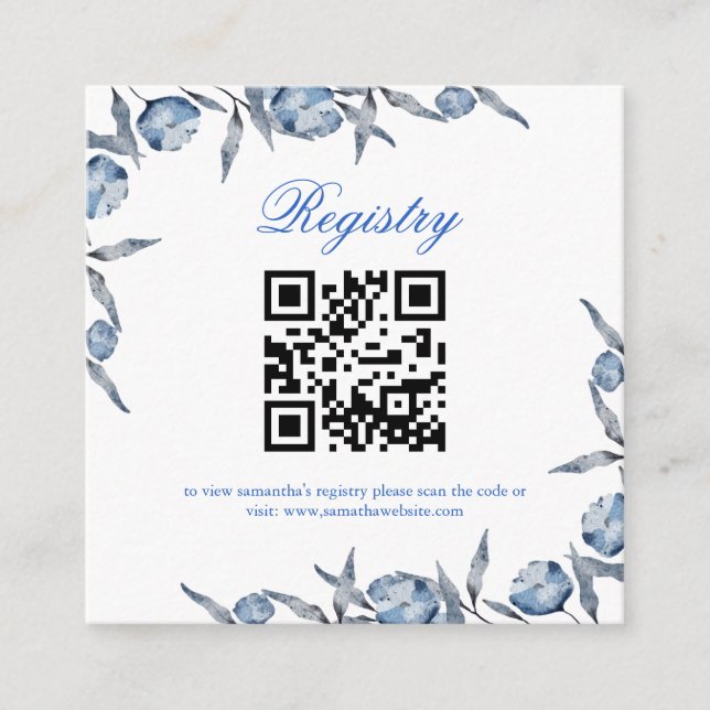 Elegant Blue bridal shower or baby shower registry Enclosure Card (Front)