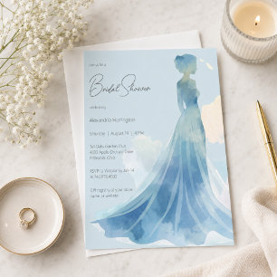Elegant Blue Bridal Silhouette Bridal Shower Invitation