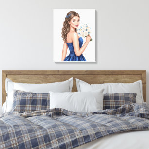 Elegant Blue Bridesmaid Portrait Illustration Canvas Print