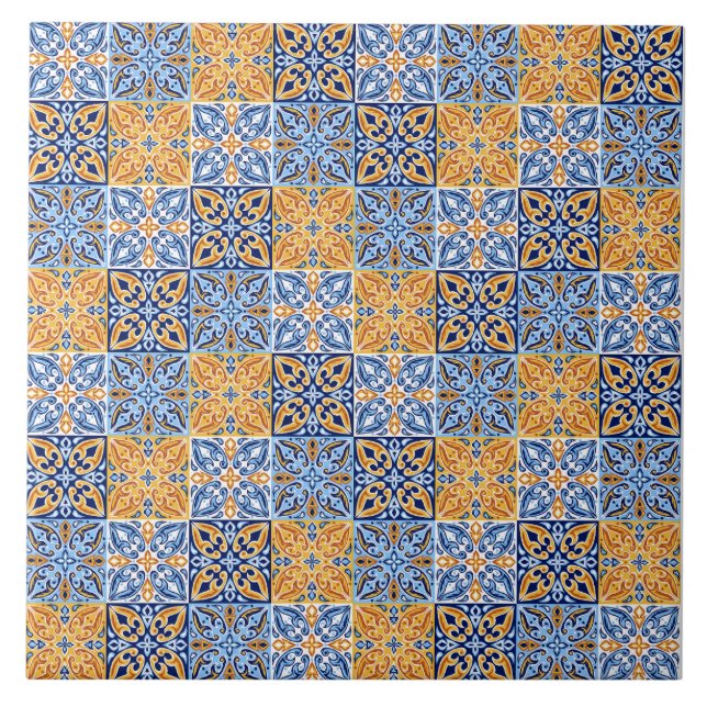 Elegant blue& brow yellow Italian  pattern  Tile (Front)