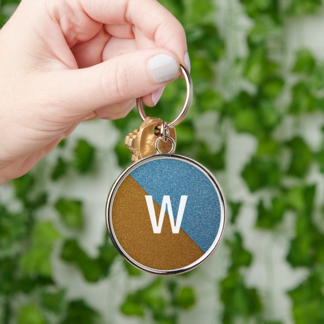 Elegant Blue &Brown Glitter Monogram Key Ring (Hand)
