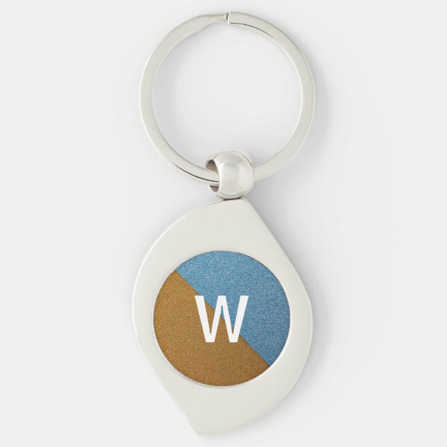 Elegant Blue &Brown Glitter Monogram Key Ring (Front)