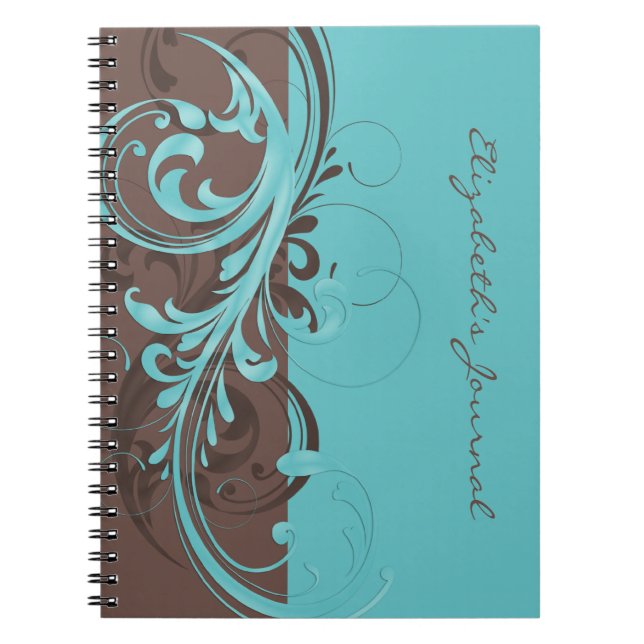 Elegant Blue Brown Personalised Journal Notebook (Front)