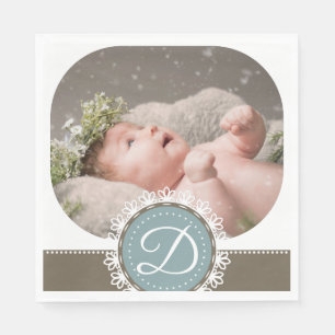 Elegant blue brown photo birthday party napkin