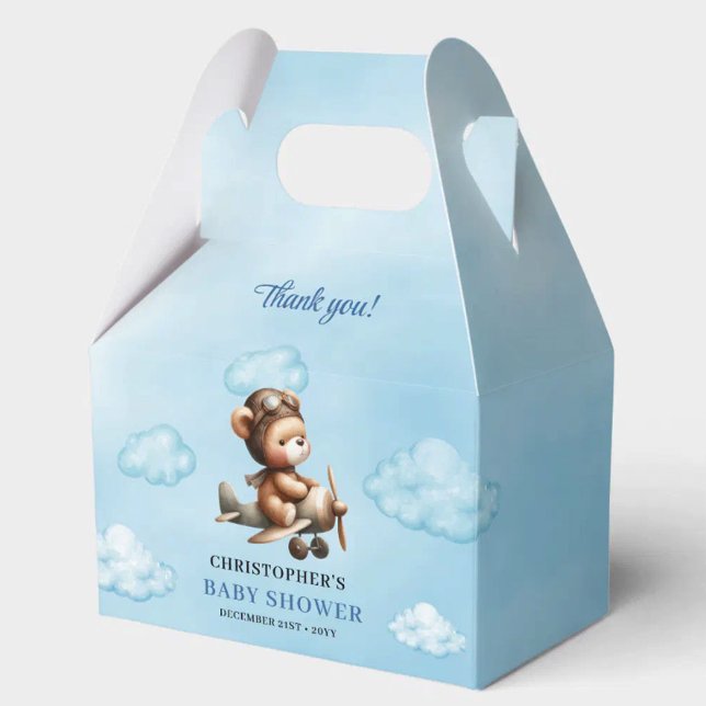 Elegant Blue Brown Teddy Bear Aviator Baby Shower  Favour Box (Elegant Blue Brown Teddy Bear Aviator Baby Shower Favor Box

)