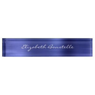 Elegant Blue Brushed Metal Foil Handwriting Nameplate