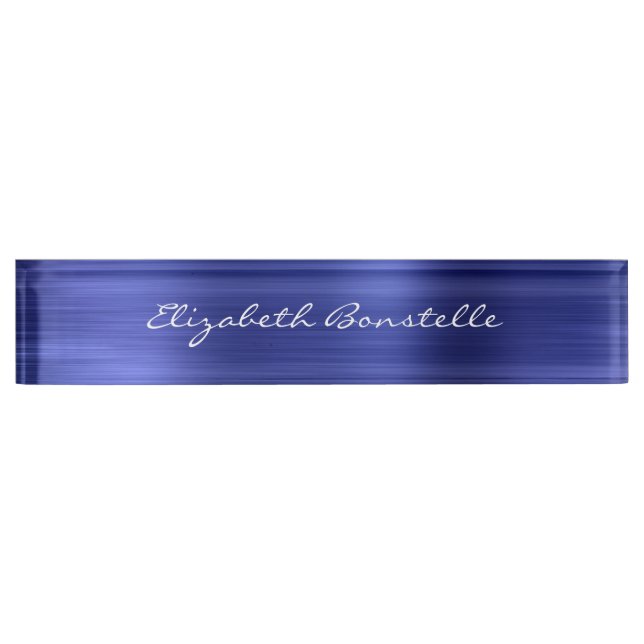 Elegant Blue Brushed Metal Foil Handwriting Nameplate (Front)