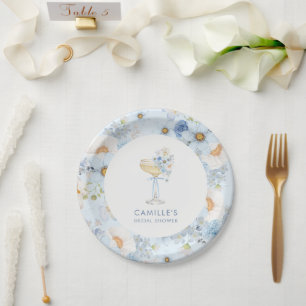 Elegant Blue Bubbly Brunch Bridal Shower Paper Plate