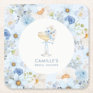 Elegant Blue Bubbly Brunch Bridal Shower  Square Paper Coaster