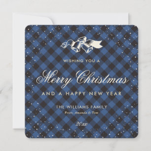 Elegant Blue Buffalo Plaid Snow Classic Holiday Card
