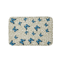 Elegant Blue Butterflies and Gold Leaves Botanical