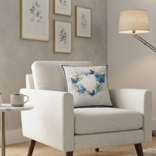 Elegant Blue Butterflies and Golden Heart Cushion