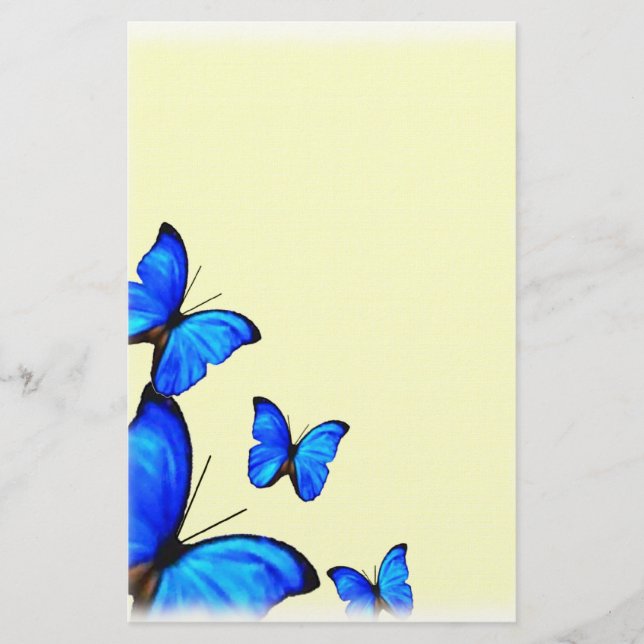 Elegant Blue Butterflies Personal Stationery (Front)