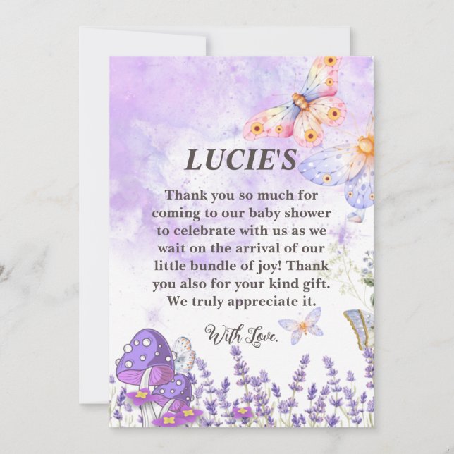 Elegant Blue Butterfly Baby Shower Thank You Card (Front)