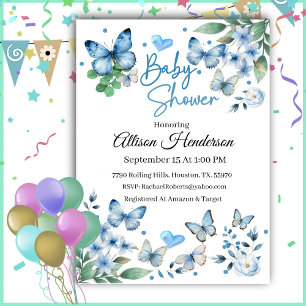 Elegant Blue Butterfly Boy Baby Shower Invitation
