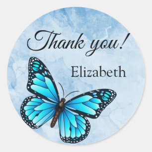 Elegant Blue Butterfly Classic Round Sticker