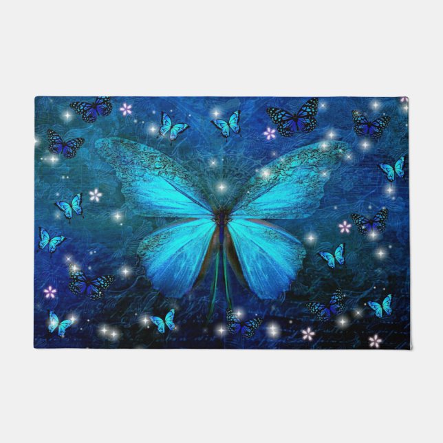Elegant Blue Butterfly Doormat (Front)