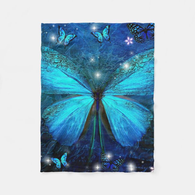 Elegant Blue Butterfly Fleece Blanket (Front)