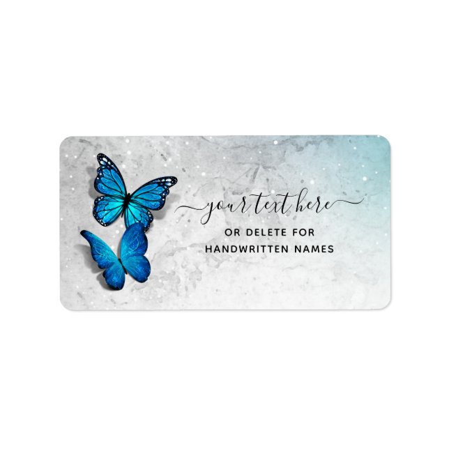 Elegant Blue Butterfly Guest Name Tag Stickers (Front)