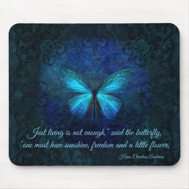 Elegant Blue Butterfly Mouse Mat (Front)
