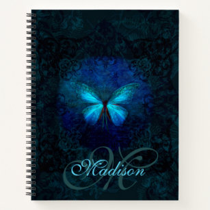 Elegant Blue Butterfly Name and Initial Template Notebook