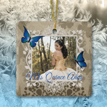 Elegant Blue Butterfly Quinceanera Christmas Photo